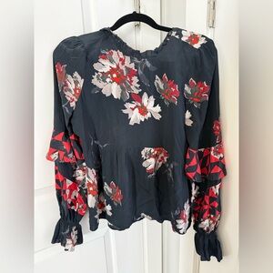 Joie Black and Red Floral Blouse